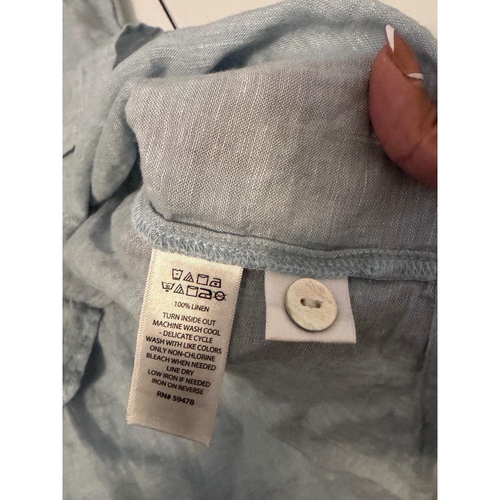 Sigrid Olsen Light Blue Button-Front Peplum Linen Blouse - Picture 5 of 7